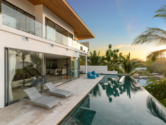 5-Bedroom Sea View Villa for Holiday Rent – Bang Por | Koh Samui - pool by sunset