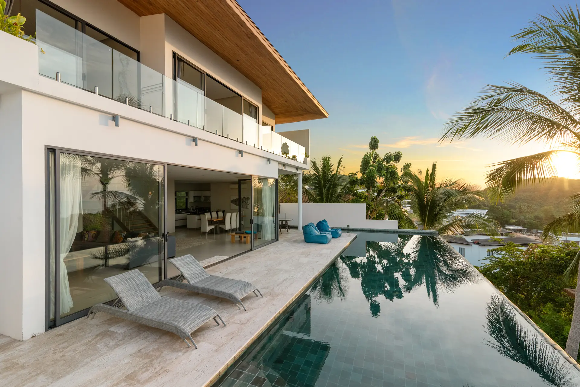 5-Bedroom Sea View Villa for Holiday Rent – Bang Por | Koh Samui - pool by sunset